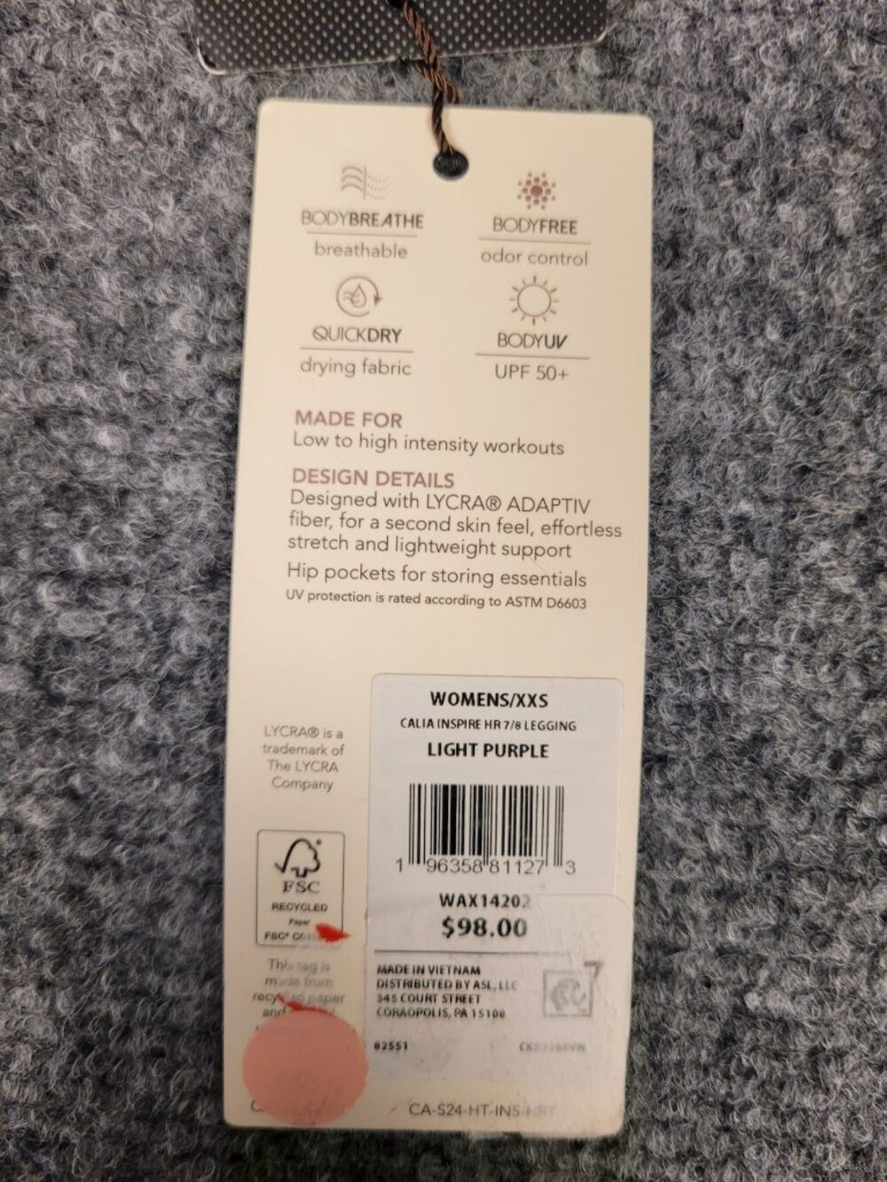 NWT CALIA High Rise 7/8 Legging Women's XXS Light Purple Inspire - Picture 7 of 8